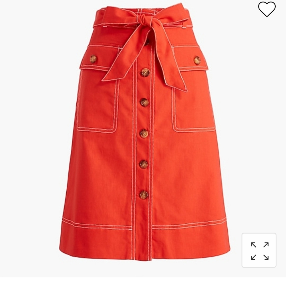 J. Crew factory bright red linen button midi belted skirt